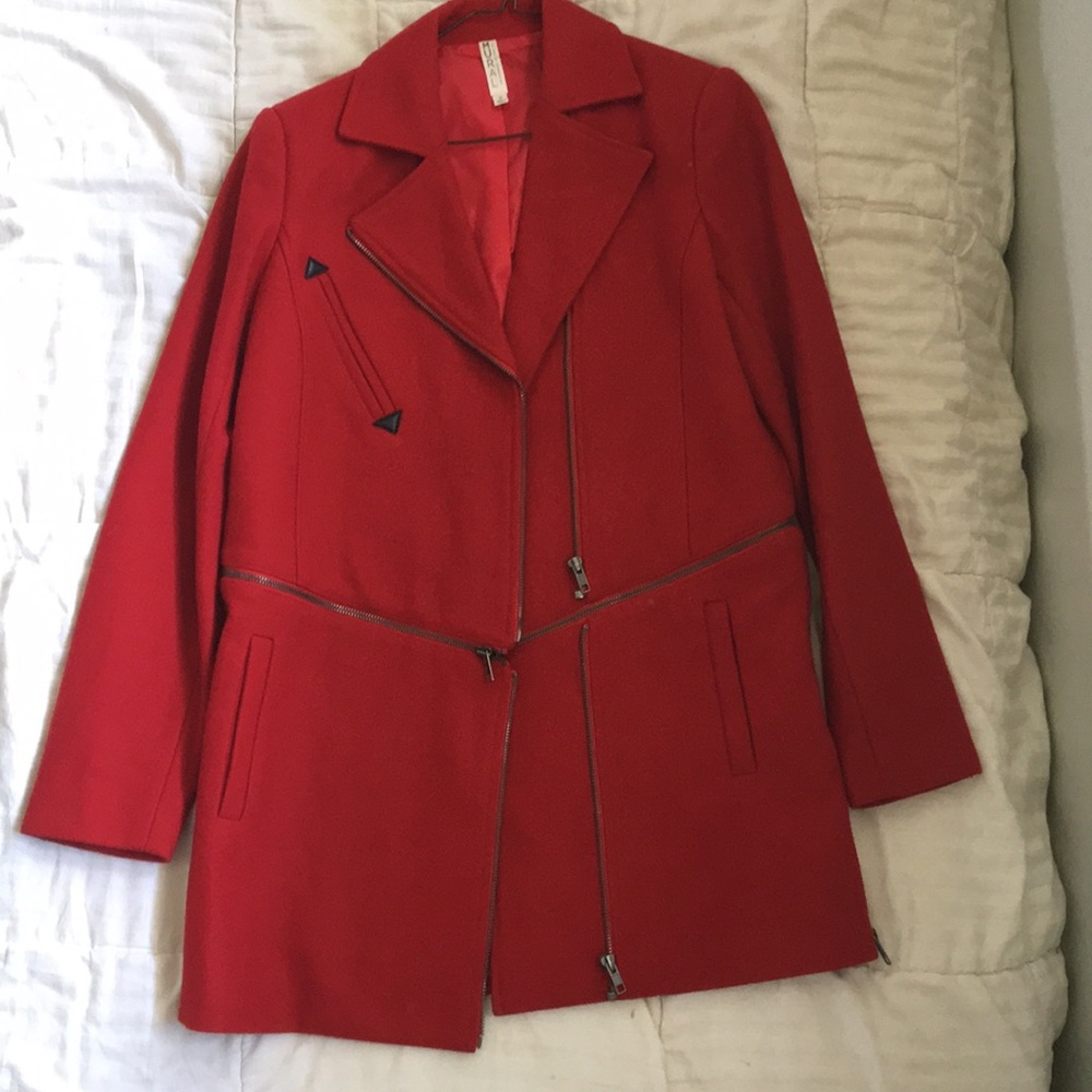 Long red wool dress coat